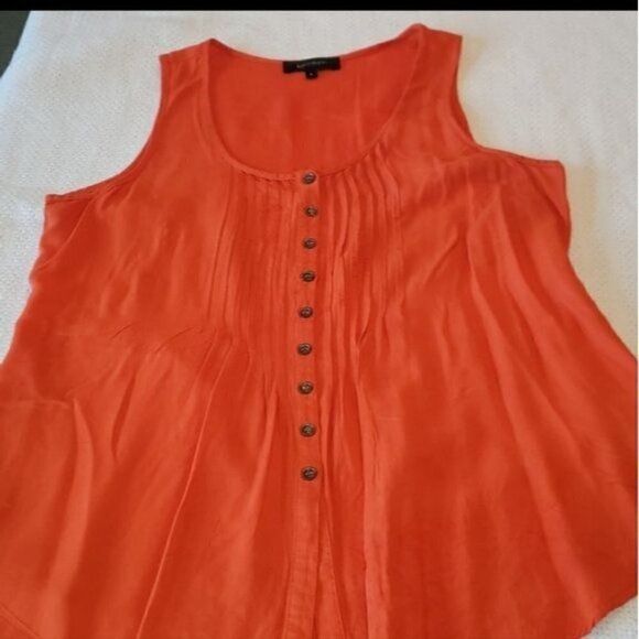 Karen Kane Buttoned Pleated Orange Sleeveless Tank Sz. L Tunic - Picture 6 of 9